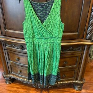 Lands' End Green and Black Patterned Midi Dress